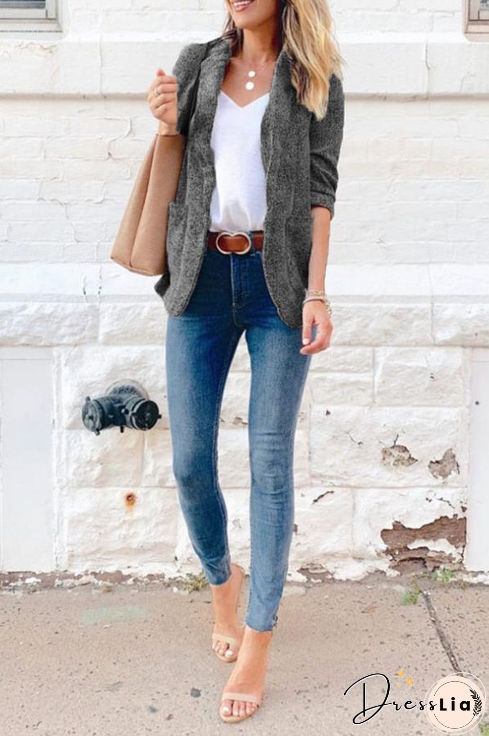 3/4 Length Sleeve Solid Color Lapel Blazer P10017