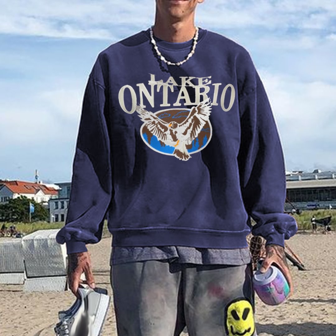 Retro Men's Ontabio Lake Casual Crew Neck Sweatshirt