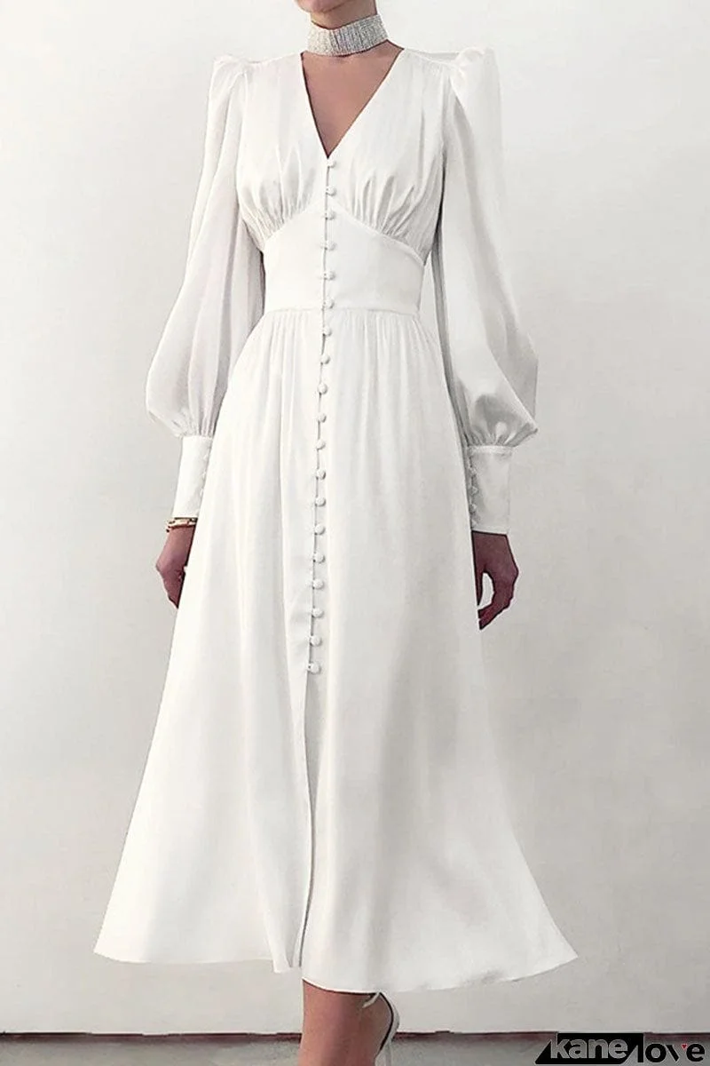 Fashion Street Solid Patchwork V Neck A Line Dresses(7 Colors)