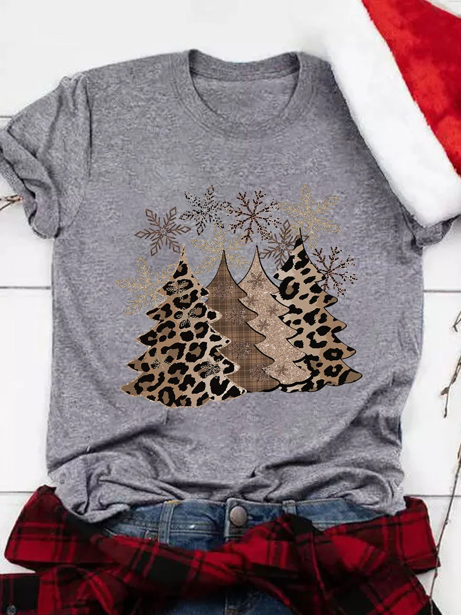Merry Christmas Leopard Tree Print Tee
