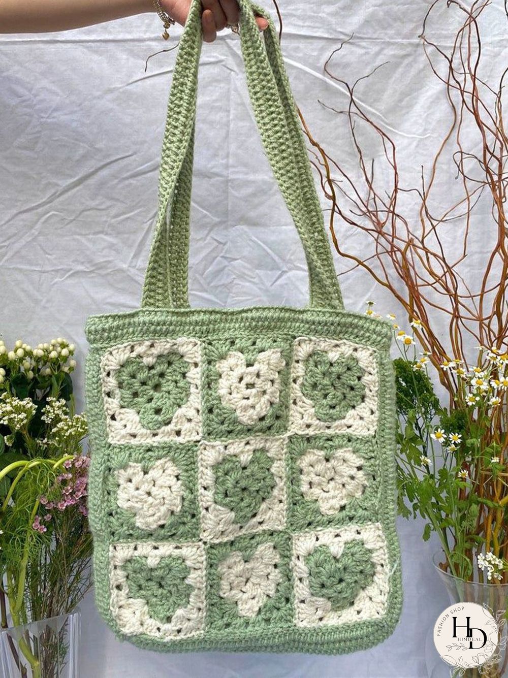 Multi Colors Hand Woven Knit Summer Sunflower Daisy Flowers Tote Bag