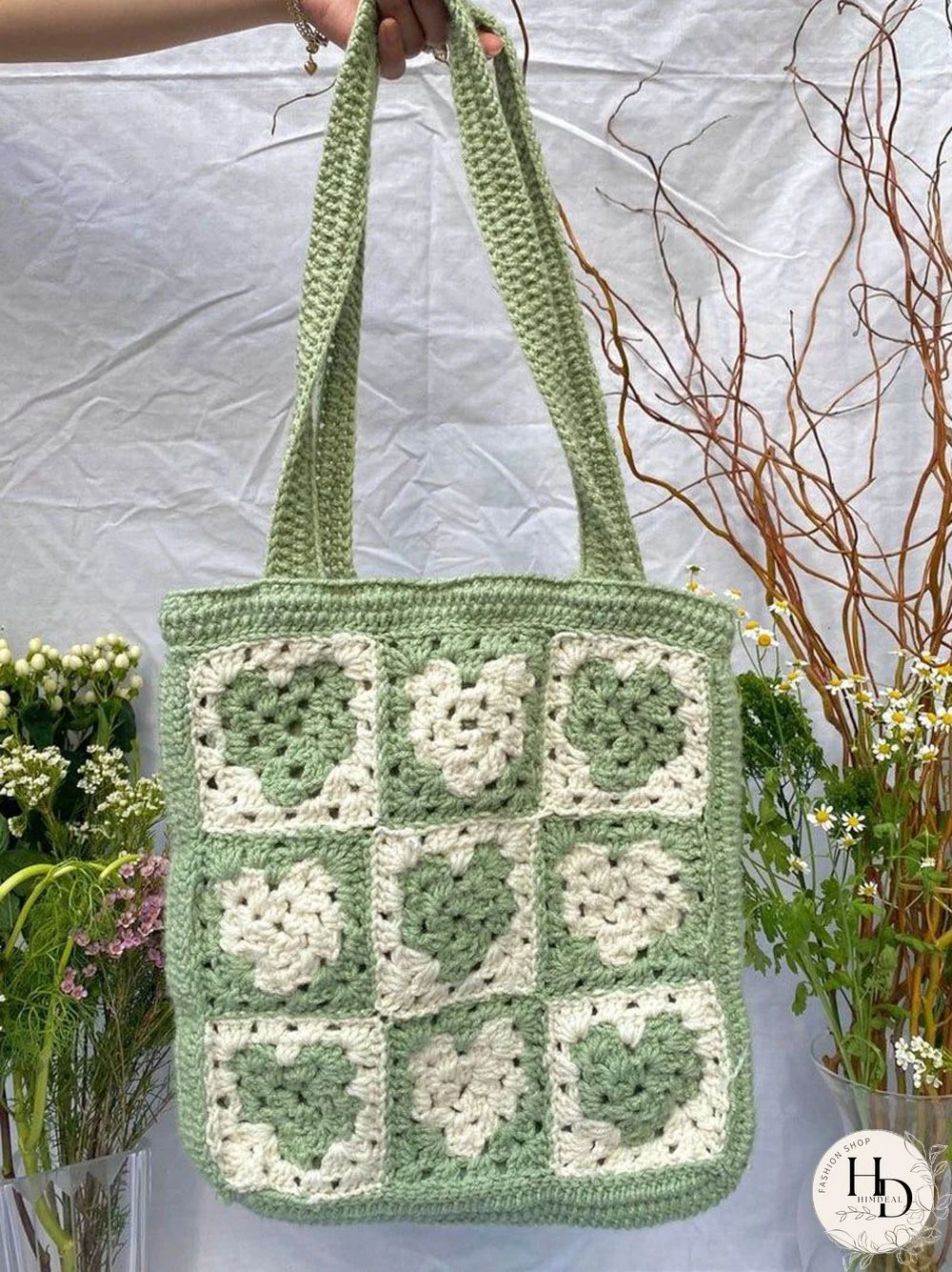 Multi Colors Hand Woven Knit Summer Sunflower Daisy Flowers Tote Bag