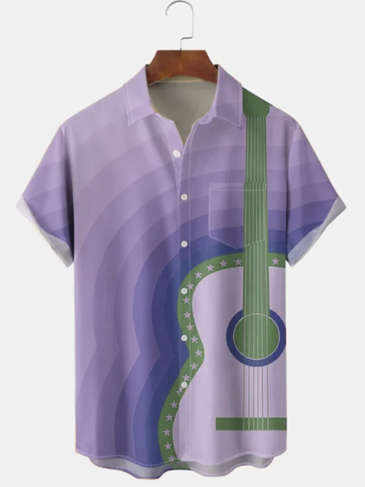BrosWear Guitar Print Lapel Shirt