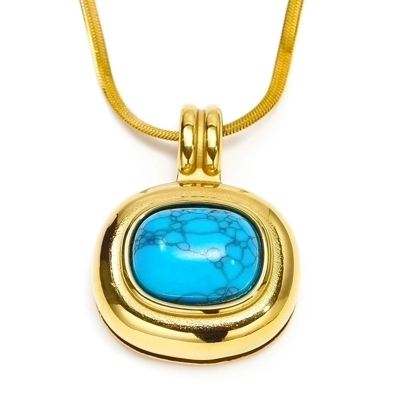 Titanium Steel IG Style Minimalist Oval Plating Inlay Turquoise Opal Tiger Eye Pendant Necklace