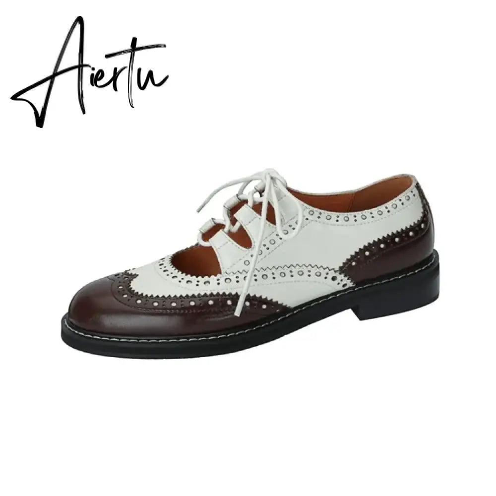 Aiertu Shoes Women Split leather Shoes for Women Spring/Autumn Women Loafers Summer Brogues Vintage Lace-up Shoes Women Pumps Aiertu
