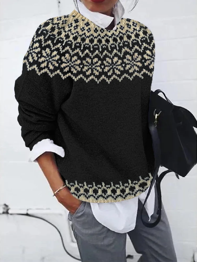 Vintage Jacquard Cozy Knit Icelandic Sweater