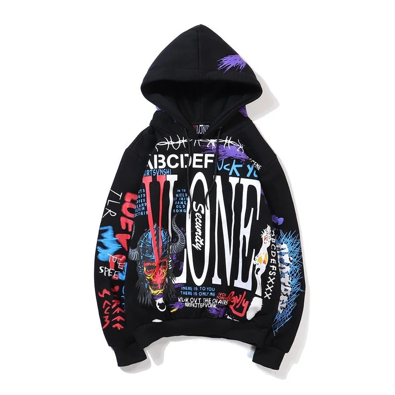 Unisex Vlone Hoodie Letters Graffiti Floral Hip Hop Sweatshirts