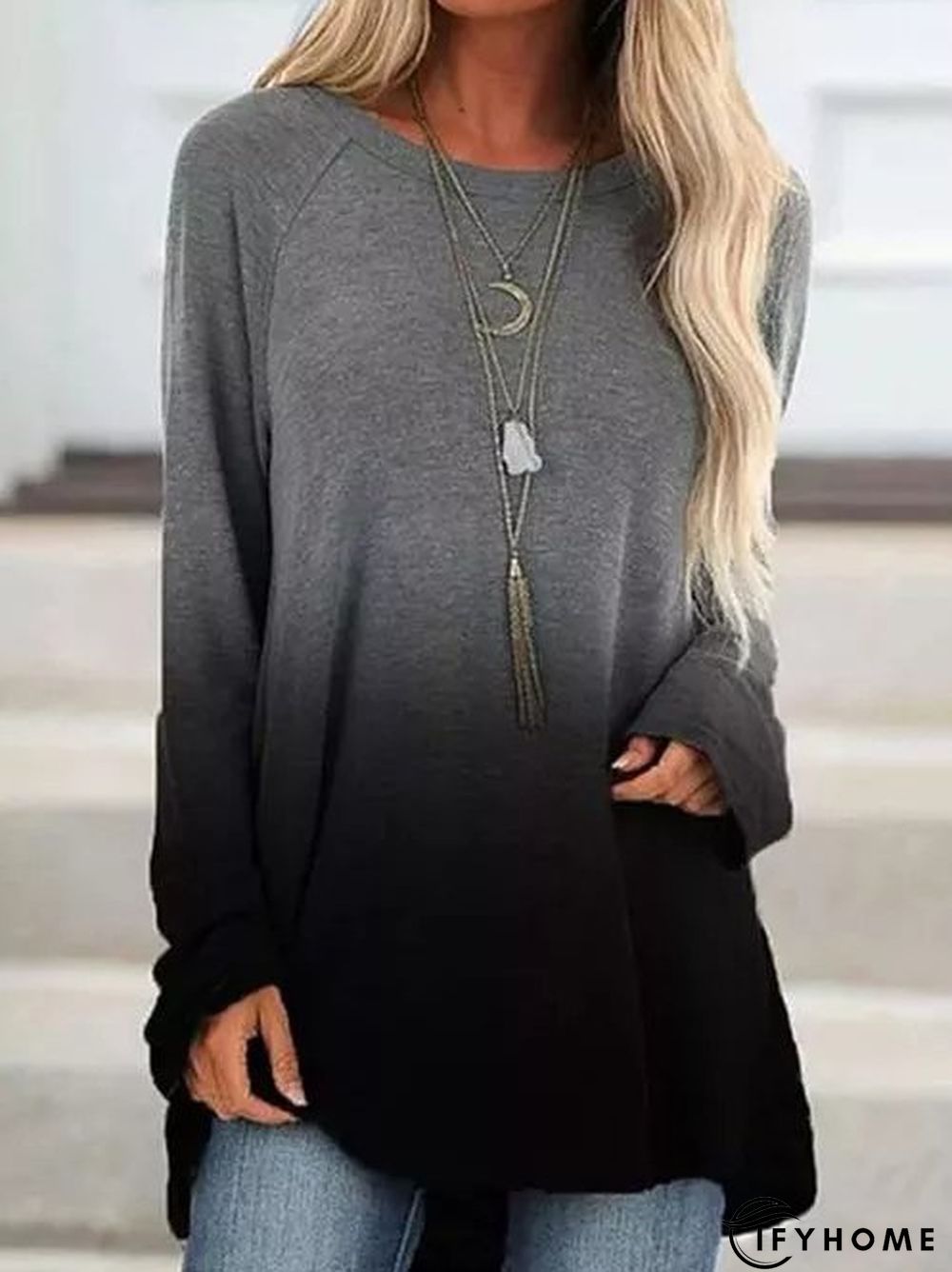 Casual Ombre/tie-Dye Long Sleeve Top | IFYHOME