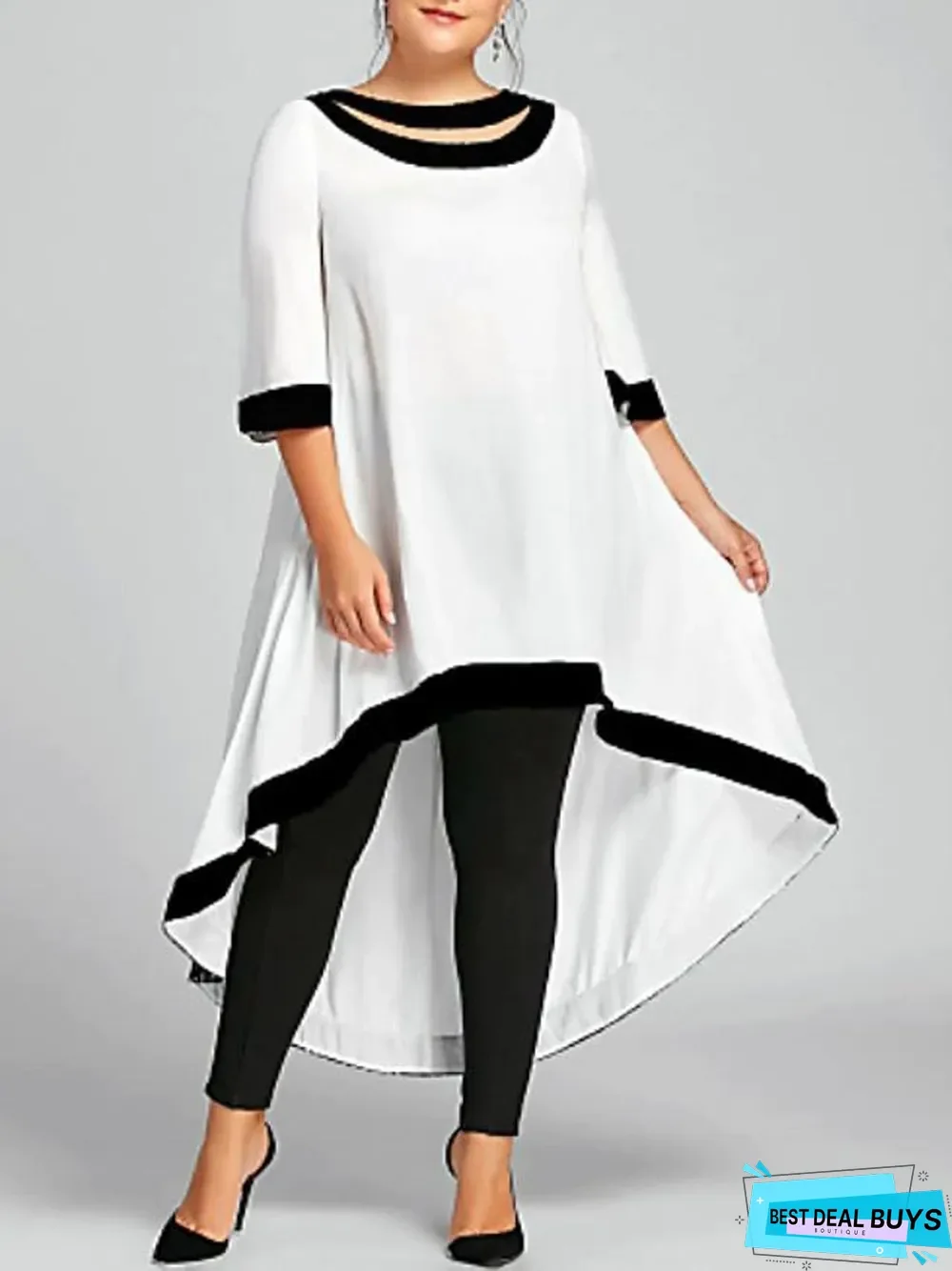 Women's Swing Dress Midi Dress - 3/4 Length Sleeve Solid Color Clothing Spring & Summer Plus Size Casual White Black Blue Wine Navy Blue White Dresses