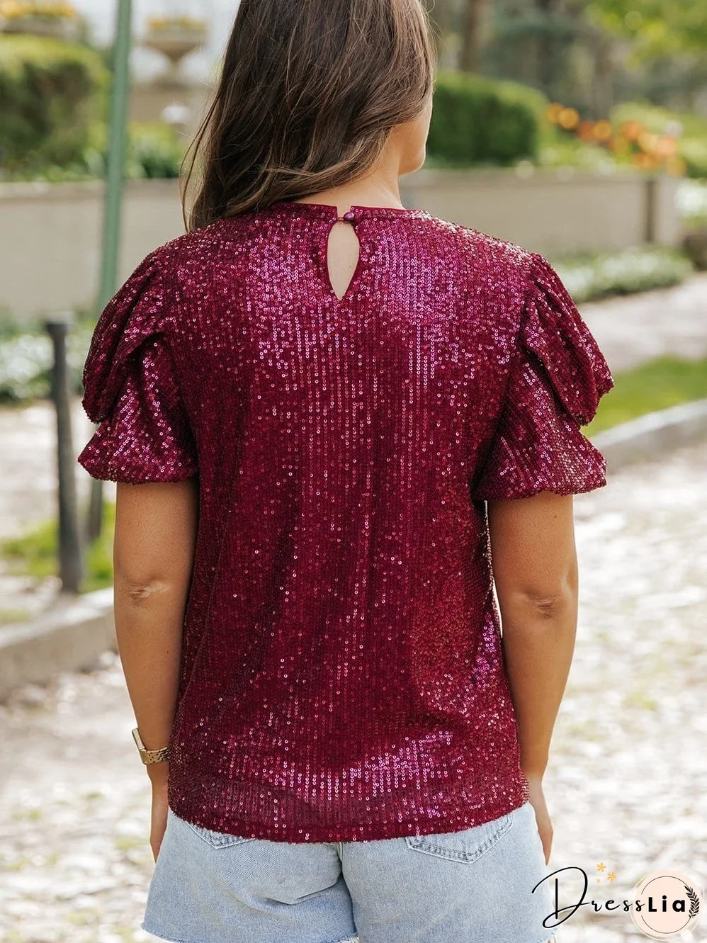 Chic Burgundy Sequin Blouse