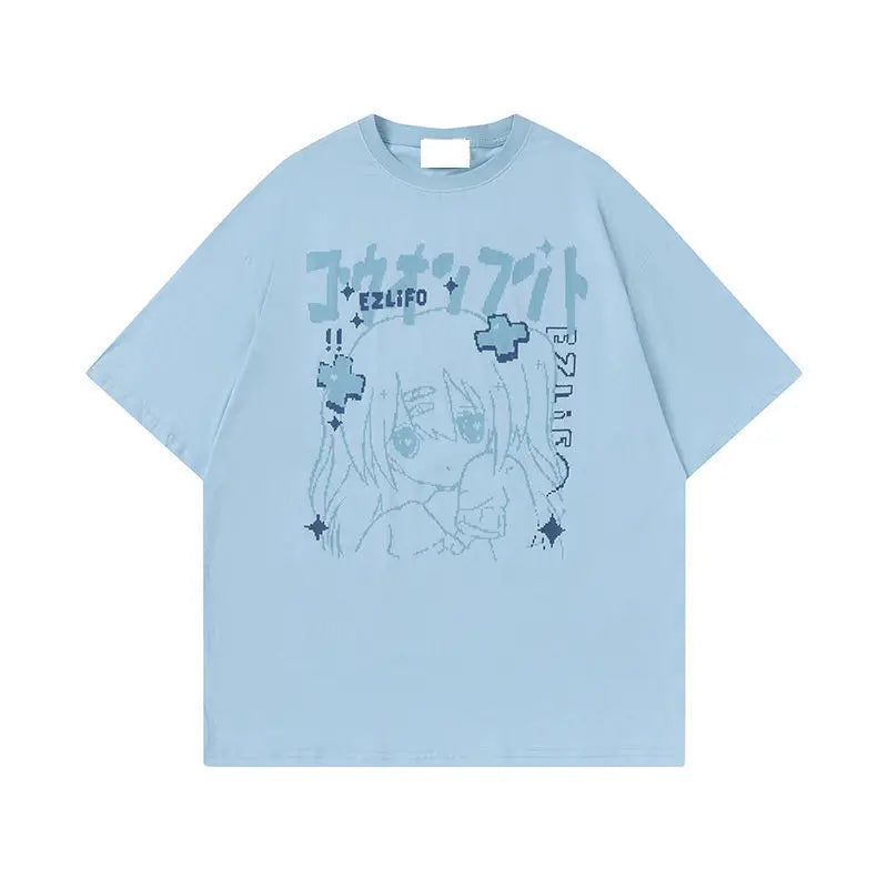 OLCooL Japanese Harajuku Anime Graphic T Shirts Women Korean Fashion Streetwear Manga Print Tees White Tops 2024 Summer Kpop olcool