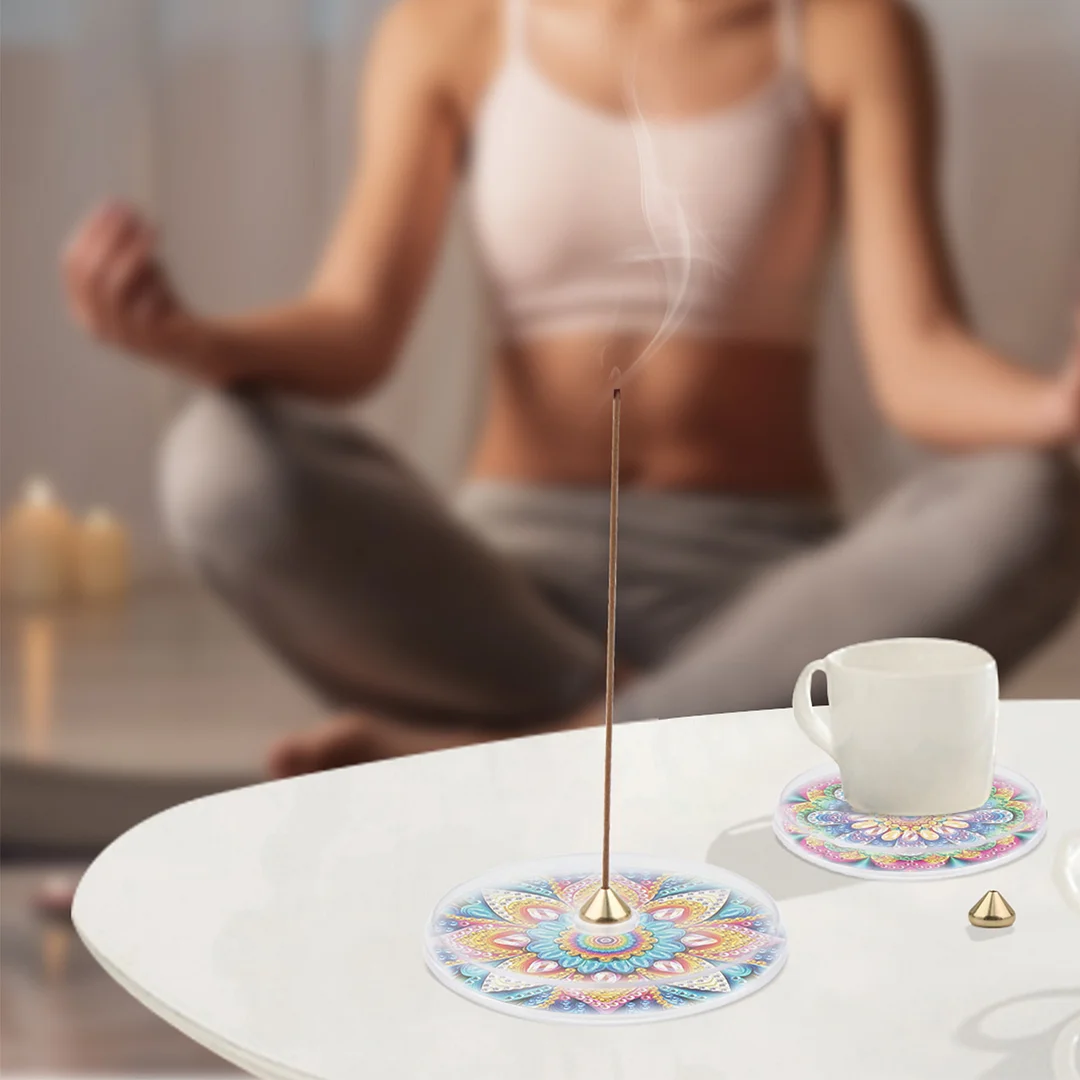 4pcs DIY Diamond Painting Incense Tray Incense Burner Stick Holder (Mandala)