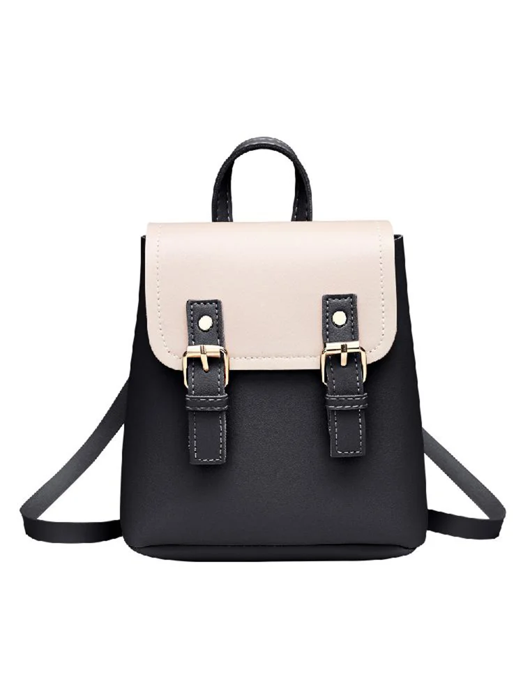 Mini PU Leather Women Shoulder Bags Flap Backpack Lady School Bags (Black)