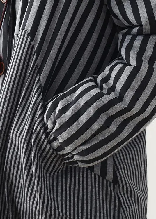 women oversize winter jacket POLO collar outwear gray striped patchwork thick women parka