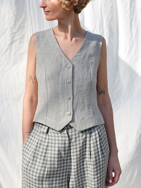 Striped Cotton And Linen Vest hjn Shicloths