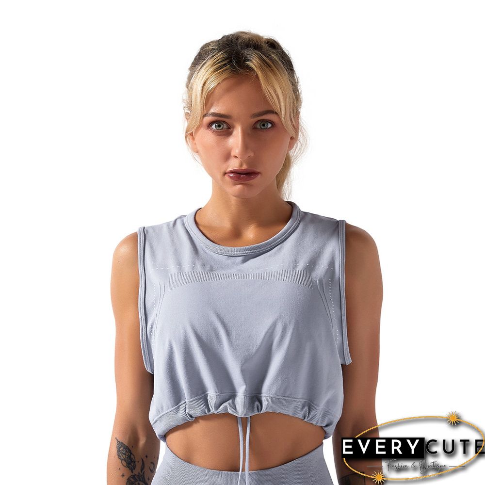 Light Gray Seamless Drawstring Tank Top with Pant Set