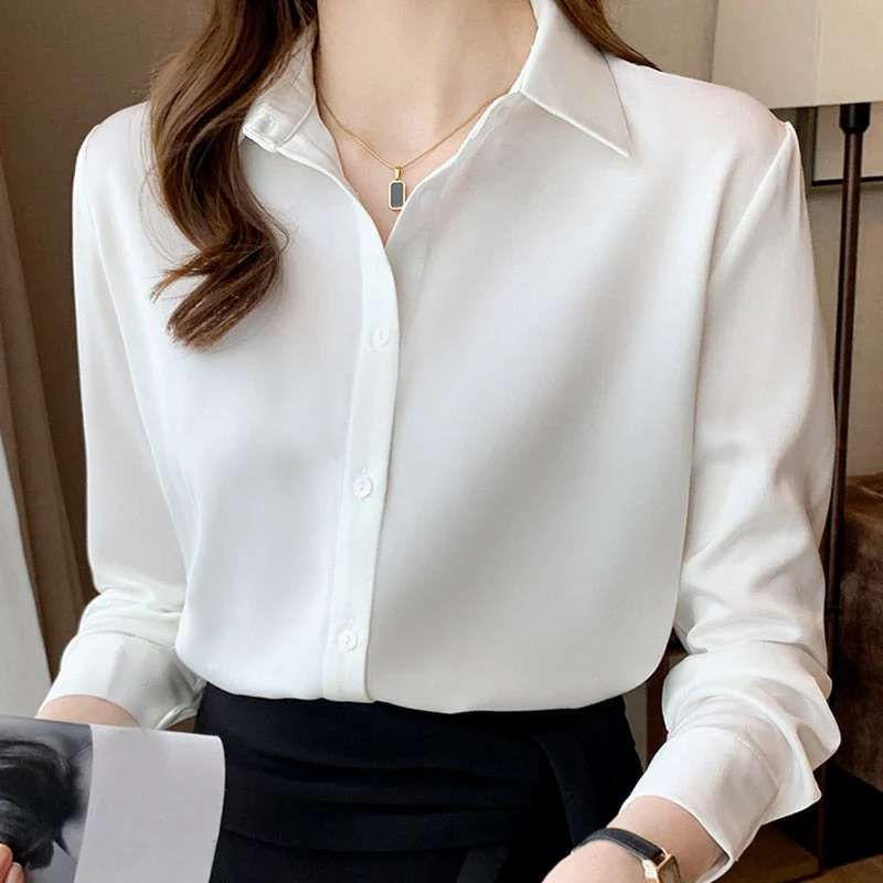 Autumn women Office White Chiffon Blouse Shirt Tops Long Sleeve Blouse Women Blusas Mujer De Moda 2021 Shirts Blouses Femme A621