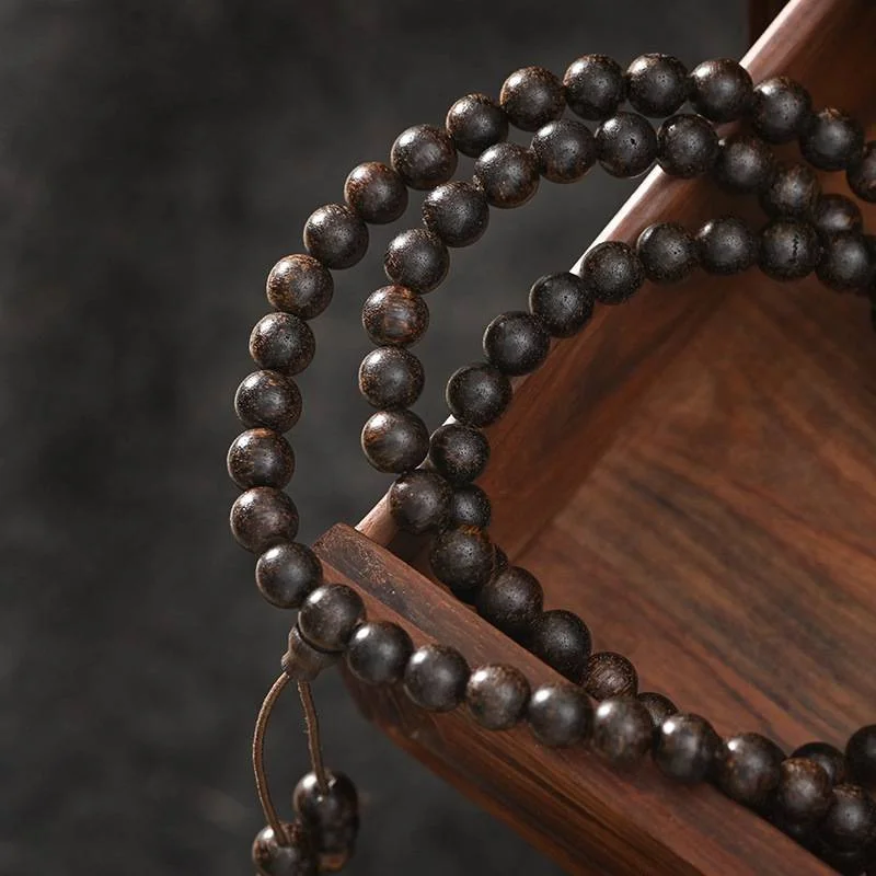 Dalagan Agarwood Bracelet 108 Black Oil Old Materials Buddha Beads Agarwood Bracelet Rosary Necklace