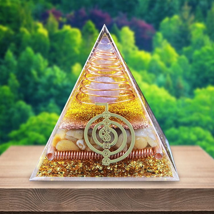 Amethyst with Golden Silk Jade Healing Orgone Pyramid
