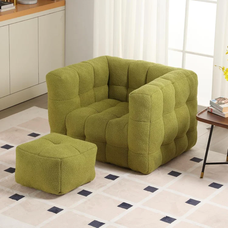 Bean Bag Chair - Comfy Lazy Chair with Memory Foam, Cozy BeanBag Chairs for Adults, Soft Accent Chair with Ottoman