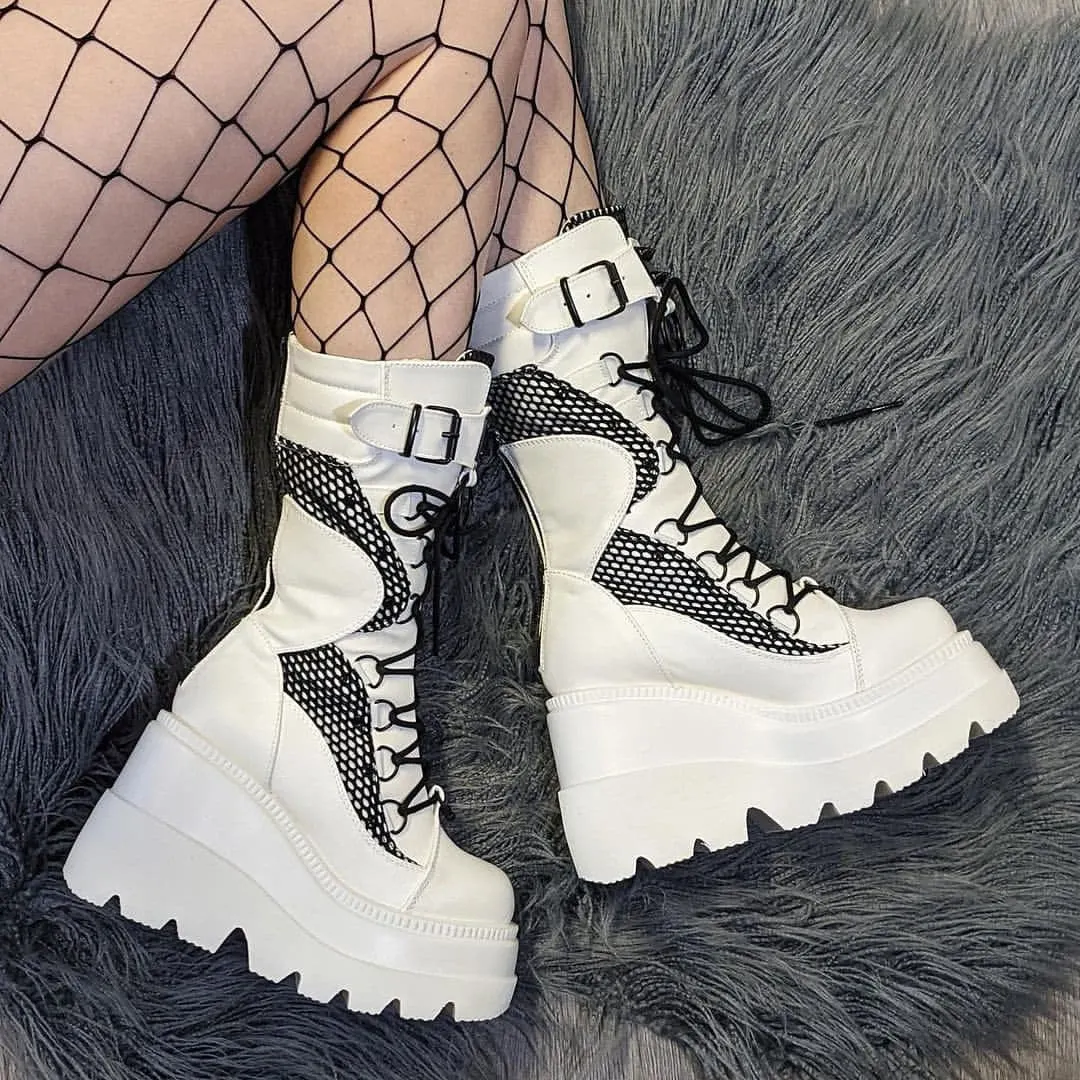 BONJOMARISA 2021 Brand Platform Designer Goth Cool Motorcyle Women Boots Punk Street Zipper Elastic Band Black Ladies Shoes