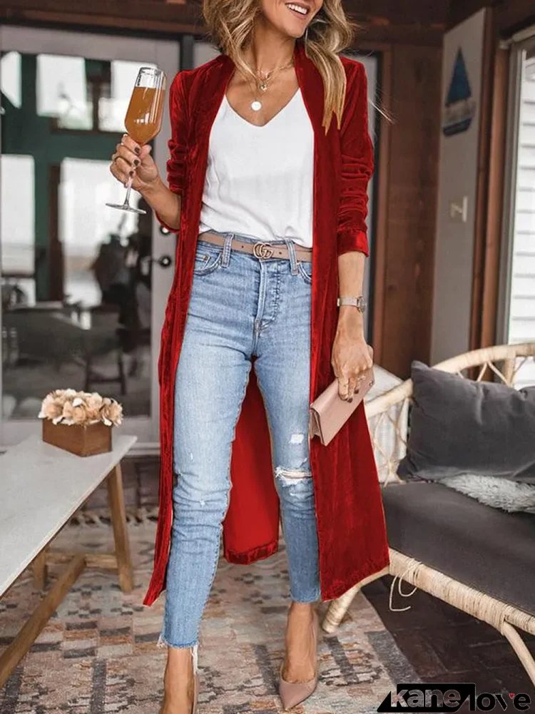 Women's Coats Loose Gold Velvet Long Sleeve Long Cardigan Coats