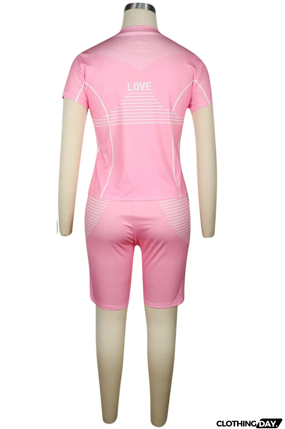 Pink knit Sexy Patchwork Print Straight Short Sleeve Two Pieces