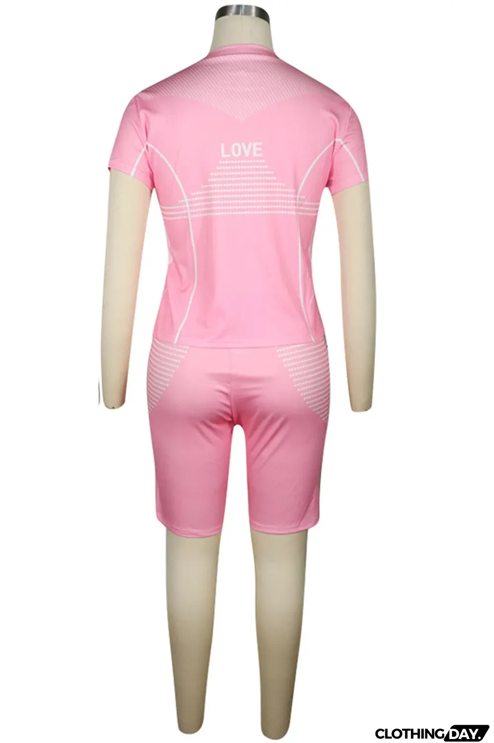 Pink knit Sexy Patchwork Print Straight Short Sleeve Two Pieces