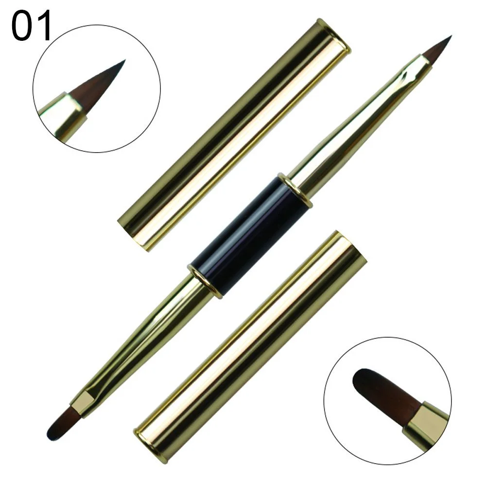 Double Head Nail Art Liquid Powder Brush Nail Extension Builder Acrylic UV Gel Lined Drawing Pen Fan-shaped Blooming Tool