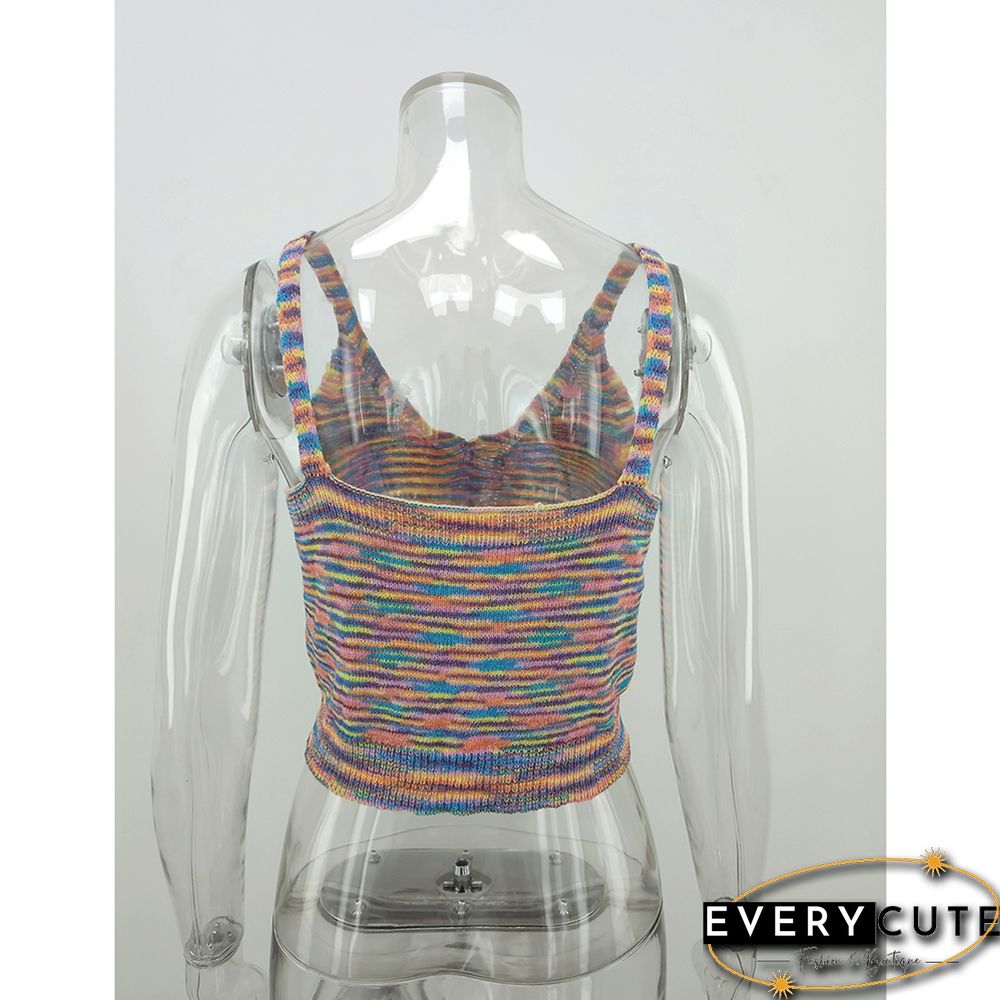 Multicolor Stripe Button Purple Vest