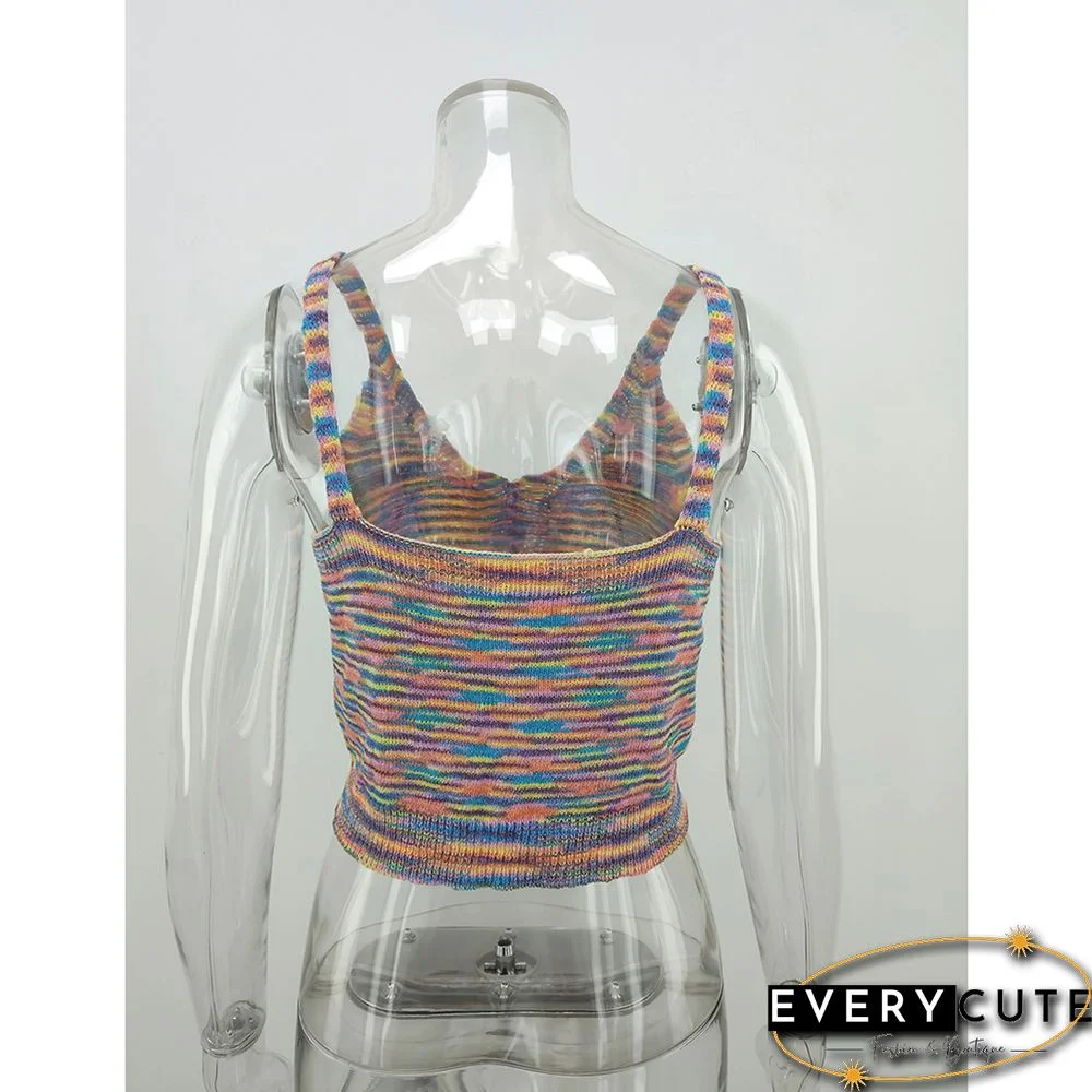 Multicolor Stripe Button Purple Vest