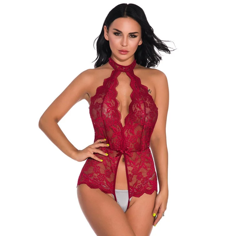 NEEDBO Elegant Thong Bodysuit Top for Women Bodysuit Women Sexy Lace Backless Overalls Femme Transparent Bodysuit Mujer Catsuit