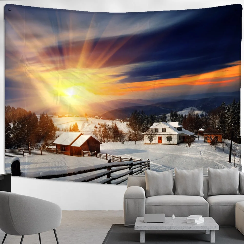 Snow Scene Tapestry Wall Hanging Christmas Gift New Year Bed Sheet Psychedelic Landscape Art Home Decor