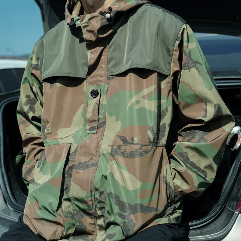 Military Camouflage Hooded Color Block Jacket