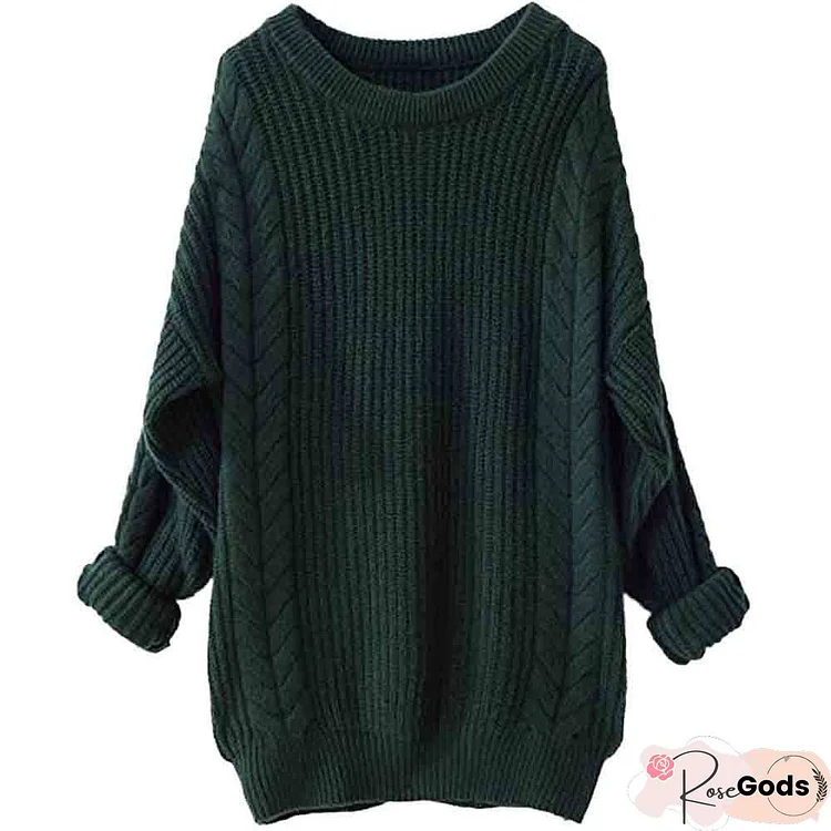 Big Collar Long Sleeve Hemp Pattern Pullover Sweater