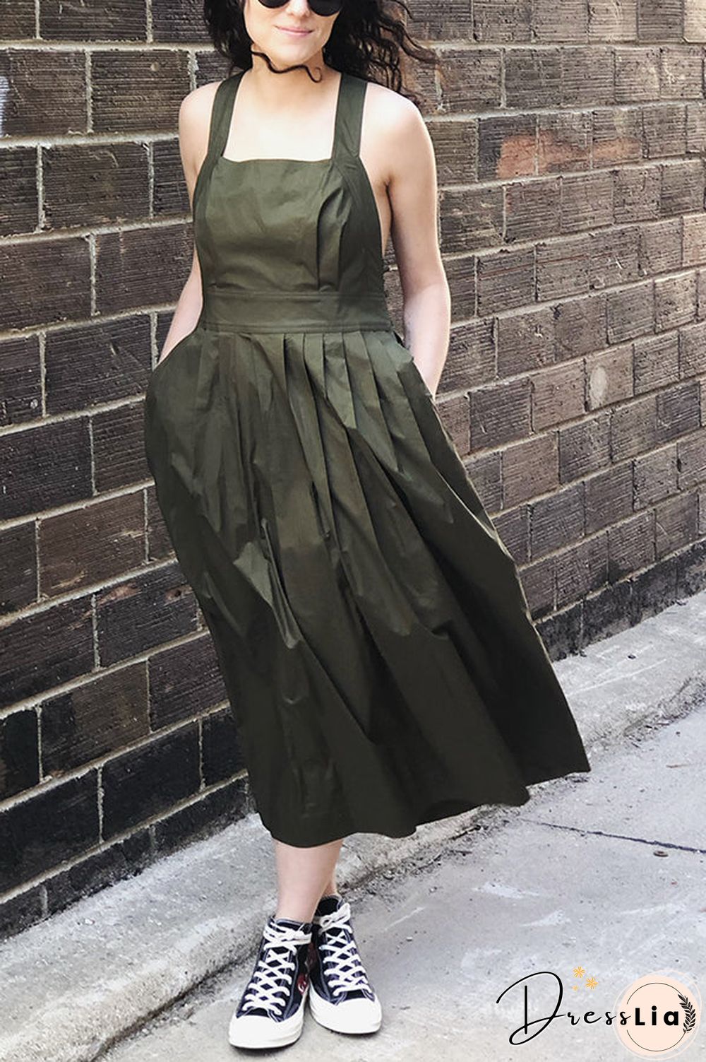 Halter Square Neck Backless Midi Dress