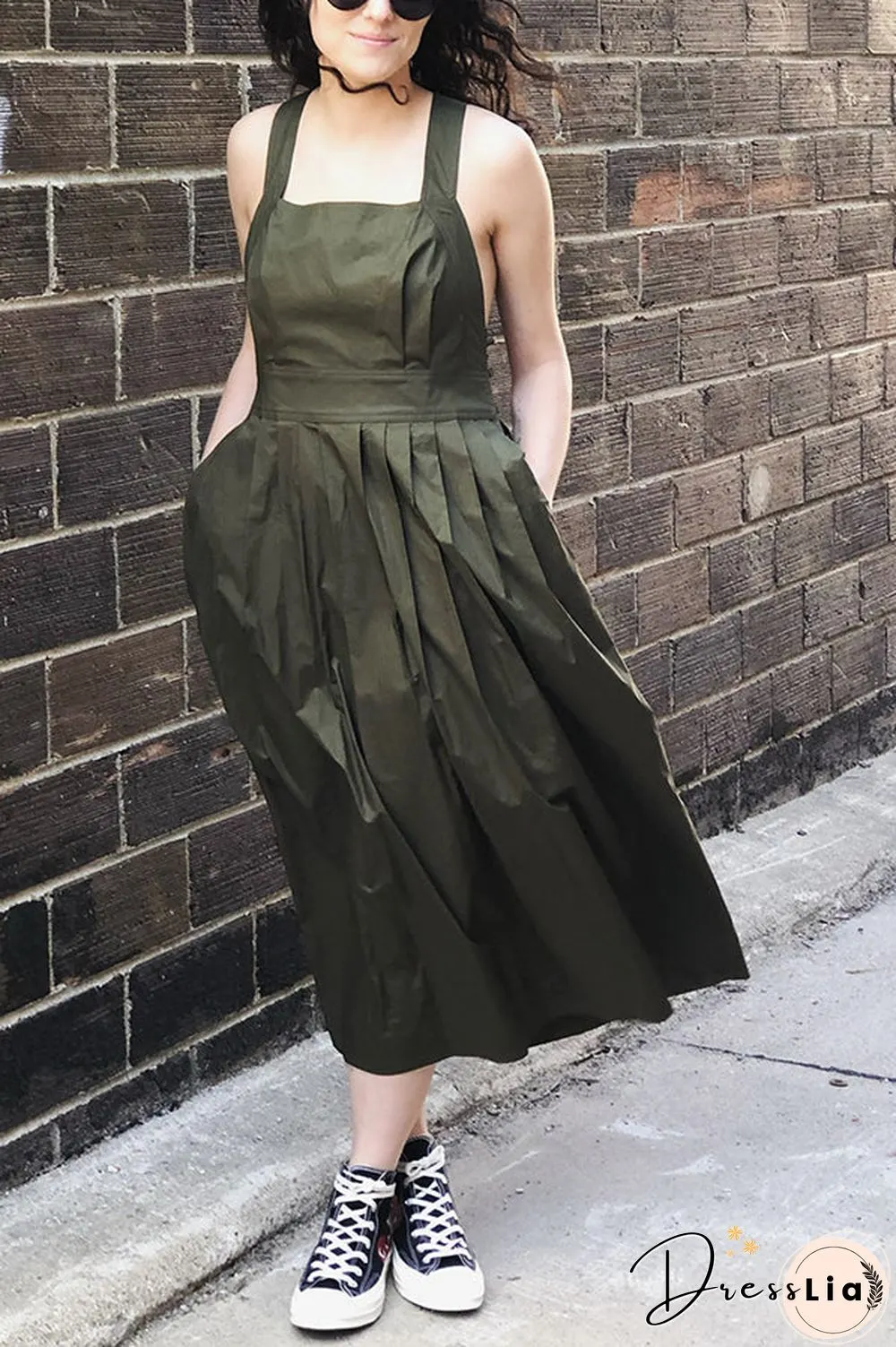 Halter Square Neck Backless Midi Dress
