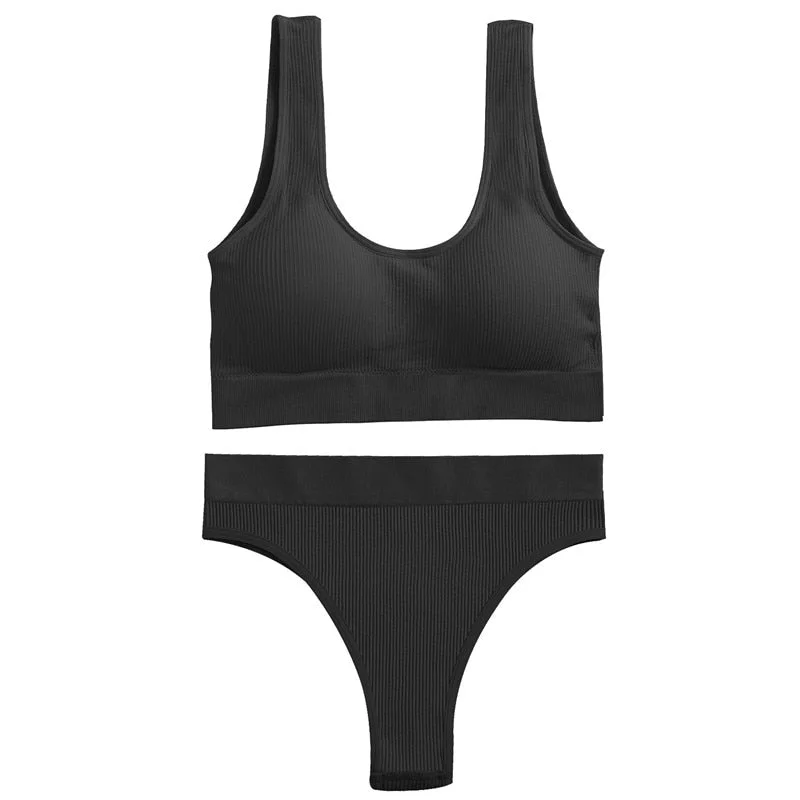 FINETOO Seamless Women Underwear Set Tops Set Panties Women Wireless Lingerie Suit Padded Bras S-XL Backless Bralette Lingeries