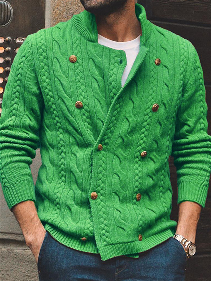 Men's Solid Color Double-breasted Knit Sweater | 168DEAL