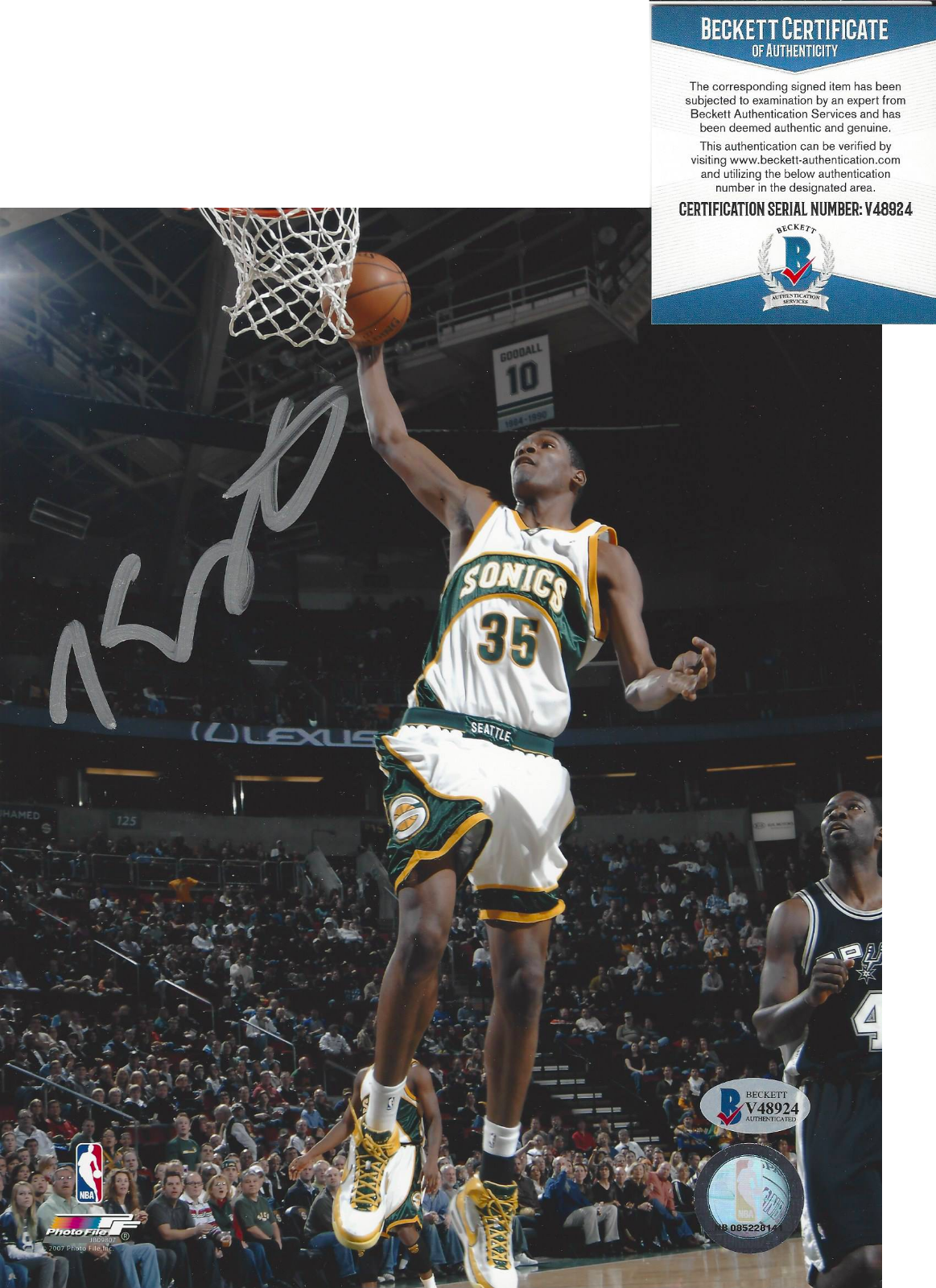 KEVIN DURANT SEATTLE SUPERSONICS SIGNED ROOKIE AUTOGRAPH 8x10 Photo Poster painting BECKETT BAS