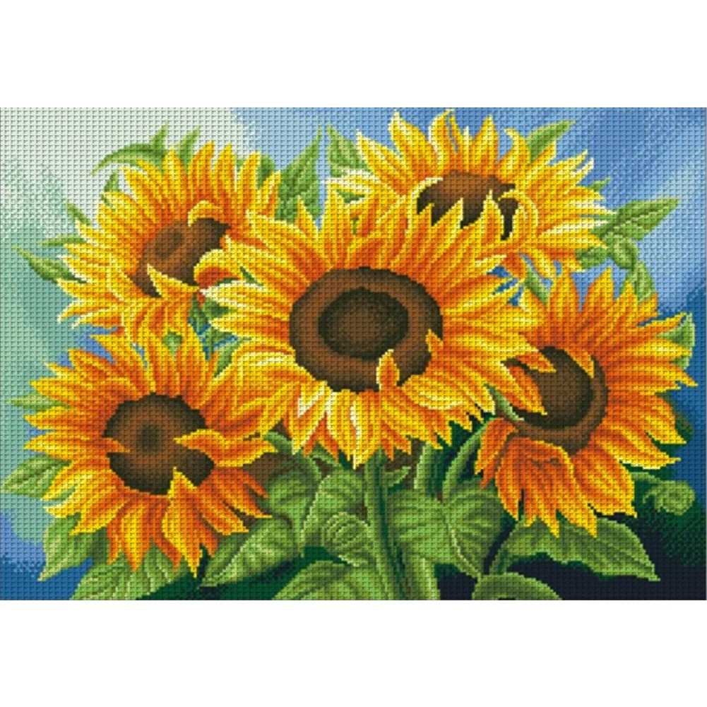 11CT Full Stamped Cross Stitch Bead Embroidery - Sunflower(Canvas|65*50CM)