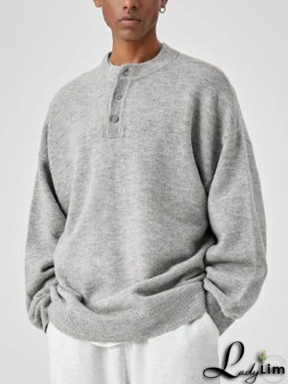 Men's Solid Henley Collar Knit Sweater