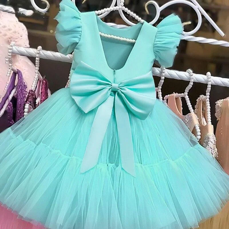 Summer Pretty Girls Dress Birthday Party Princess Dress Lace Kids Ball Gown Elegant Dress Casual Children Dress Size 4-10T