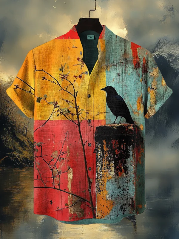 Men's Mysterious Raven Art Print Casual Shirt