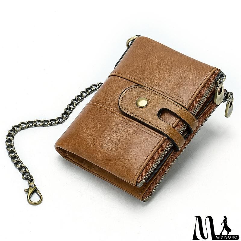 MidiSono - Mens Anti-Theft Multipockets Vintage Leather Wallets