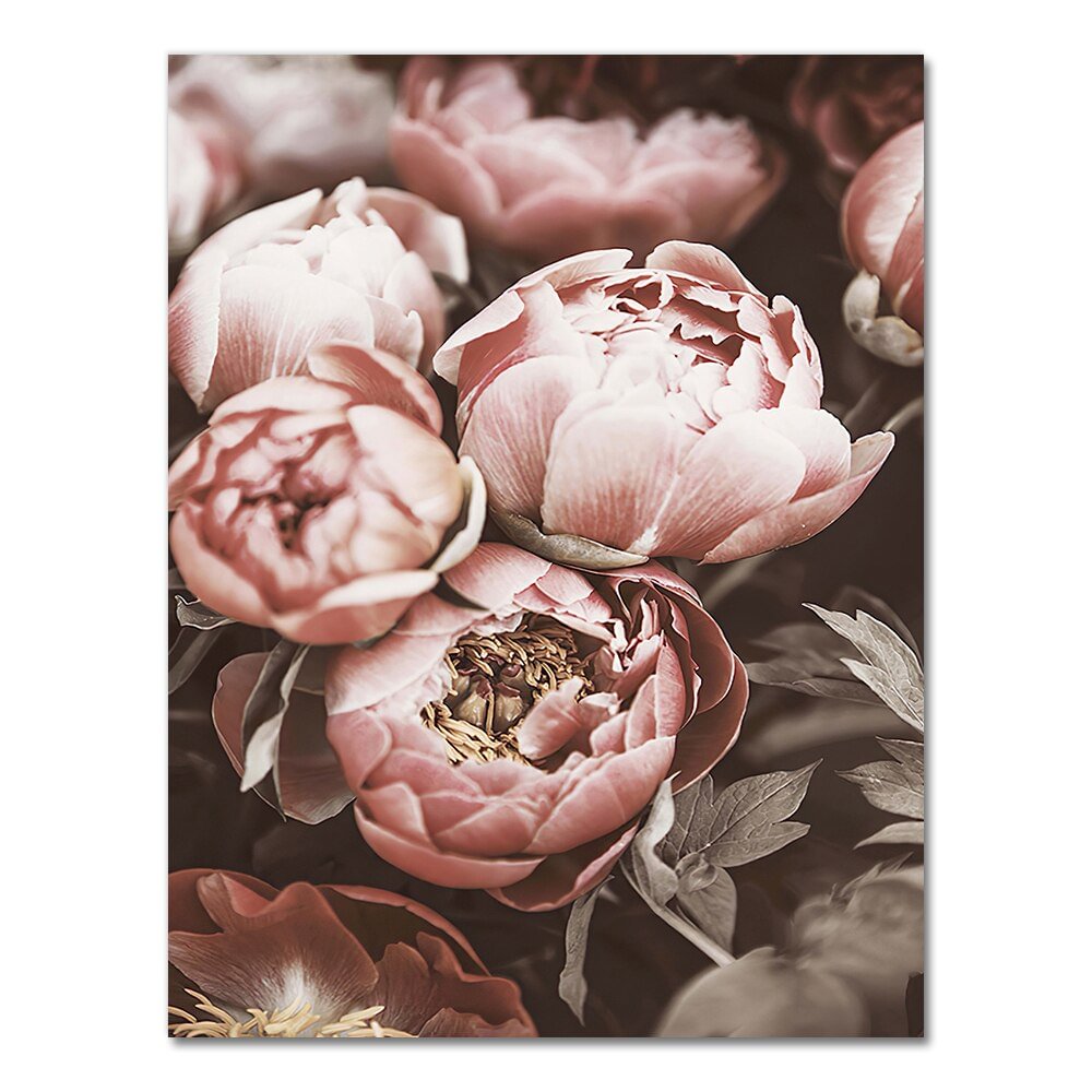 Peony Flower Canvas Painting Nordic Poster Rose Gold Floral Scandinavian Style Print Wall Art Decoration Picture for Living Room