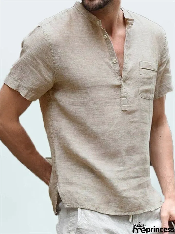 Men's Casual Comfy Short Sleeve Holiday Linen Shirts for Summer