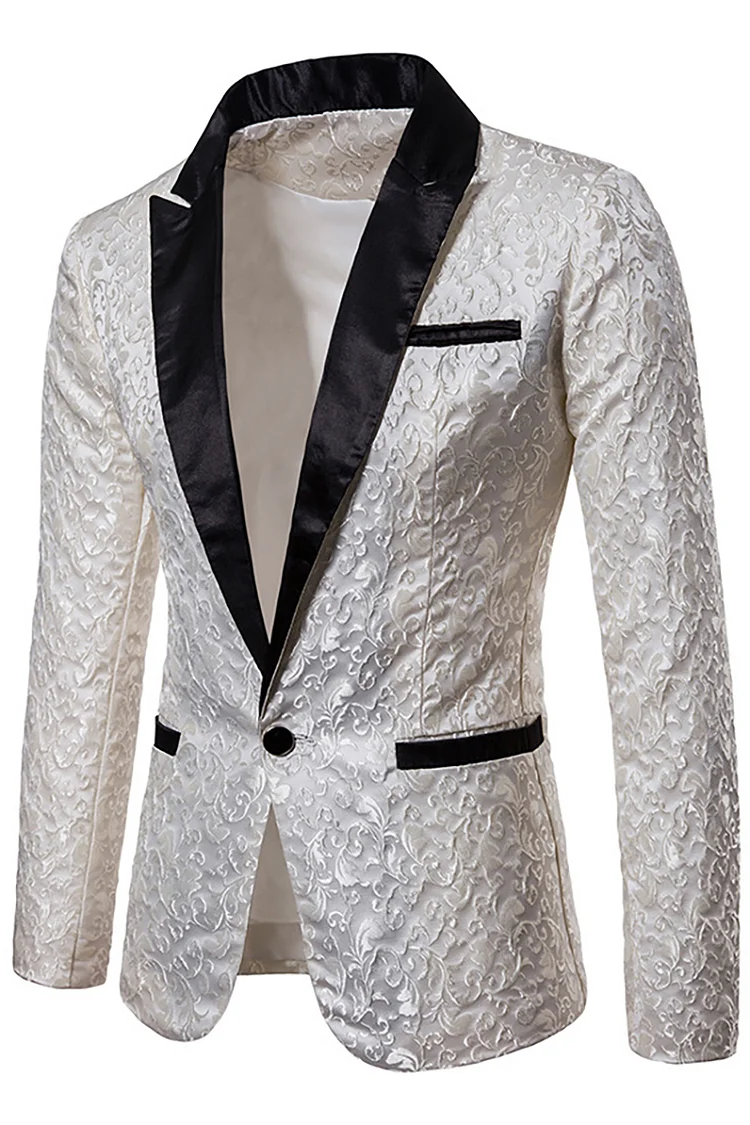 Floral Jacquard Lapel Collar Blazer