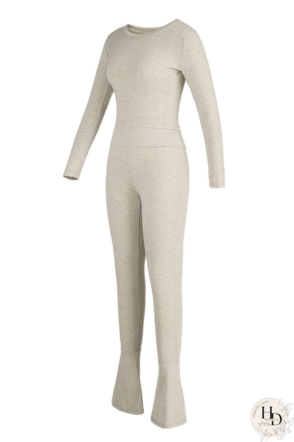 Light Gray Casual Solid Split Joint O Neck Long Sleeve Two Pieces