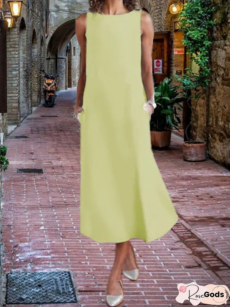 Casual Solid Sleeveless Pockets Long Maxi Dress